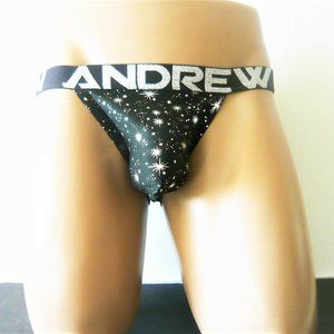 Andrew Christian Starlight Jockstrap, Sparkling Silver Logo Waist, Small 28-31